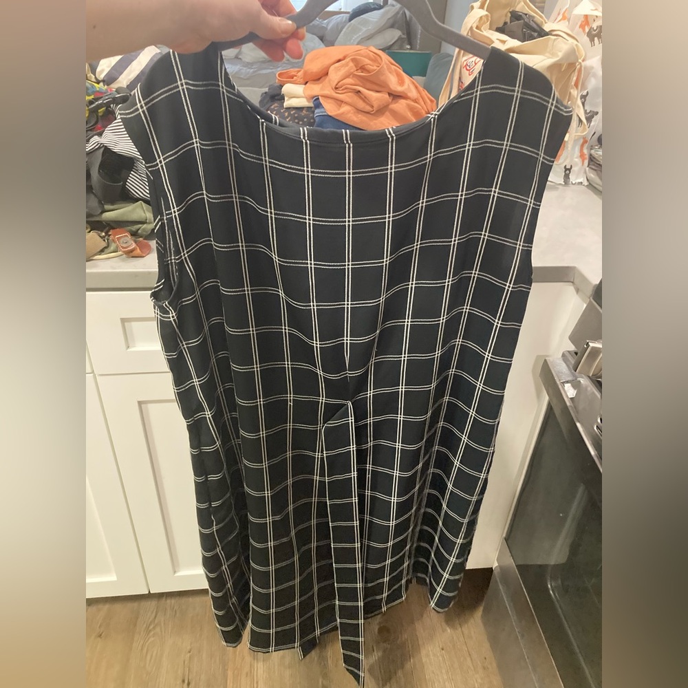 LOFT boatneck work dress windowpane pattern with side tie